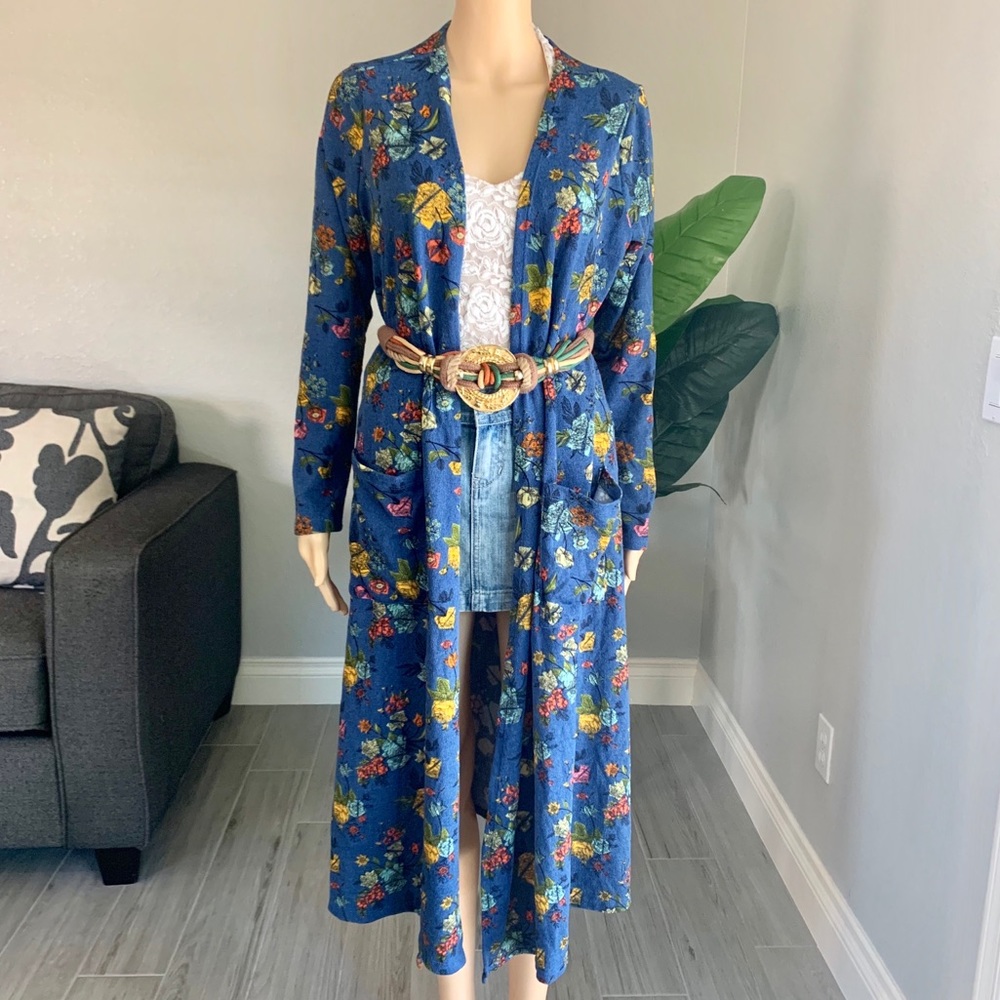 LuLaroe Long Floral Open Cardigan Size Large FALL